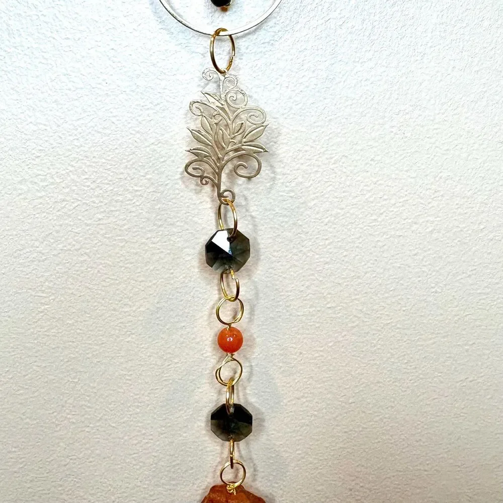 Carnelian and Black Tourmaline Gemstone Hanging Protection Vitality Stone Decor